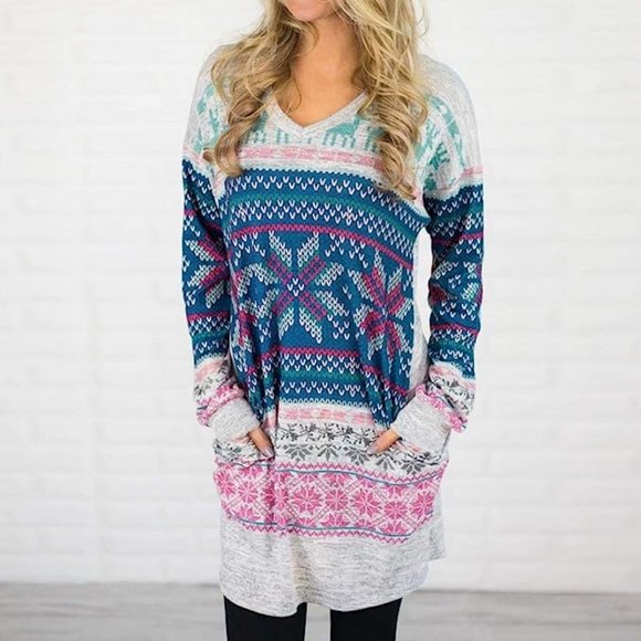🎉 4 for $25🎉 Twenty Second Fair Isle Cozy Plush Long Sleeve Sweater V-Neck - Picture 1 of 14